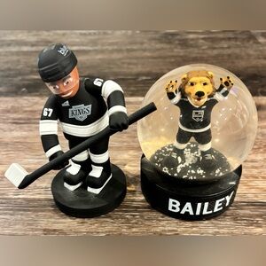 Limited Edition LA Kings Hockey Player Figurine and Mascot Bailey Snow Globe
